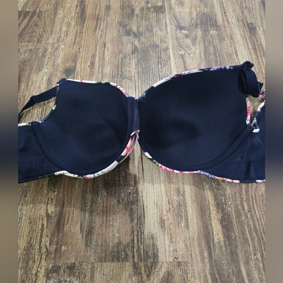 Lane Bryant CACIQUE Cotton BLUE Floral PUSH UP Plunge Bra 38DDD - Picture 2 of 4